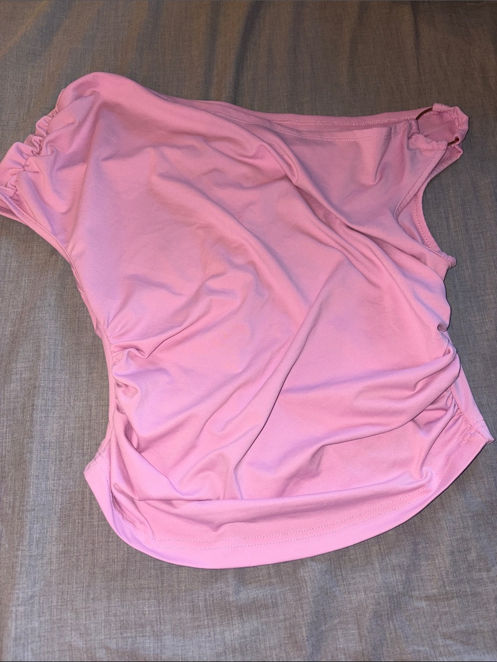 Pink Off-Shoulder Ruched Sleeve Top